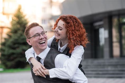The Redhead Husband Hugs His Redhead Wife Wife Takes Selfie On