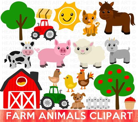 Farm Animals Clipart Set Barn Farmyard Animals Sheep Cow Etsy