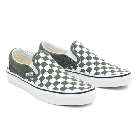 Checkerboard Classic Slip On Shoes Green Vans