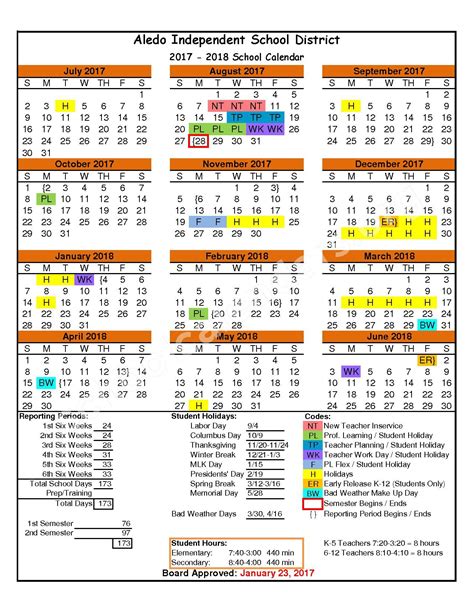 2017 2018 District Calendar Aledo Independent School District