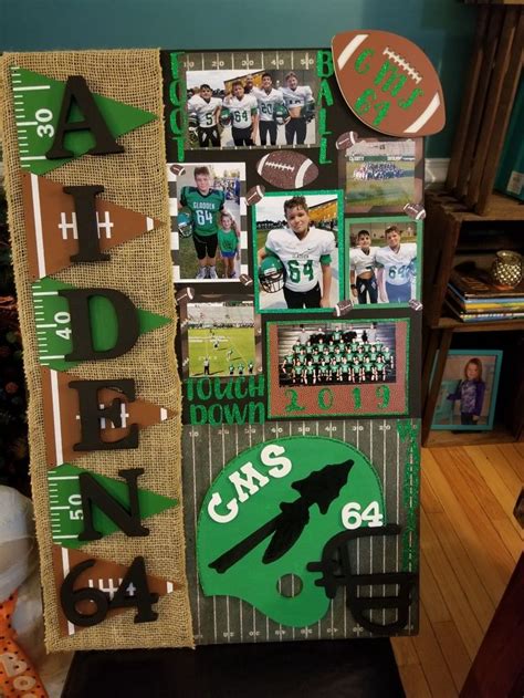 A Football Themed Bulletin Board With Pictures And Letters On It Along
