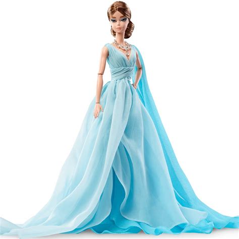 Barbie Fashion Model Collection Blue Chiffon Ball Gown Doll Samko