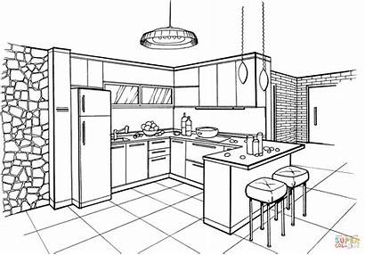 Coloring Kitchen Colorear Cocina Dibujo Dibujos Cucina