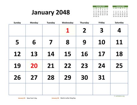 January 2048 Calendar With Extra Large Dates