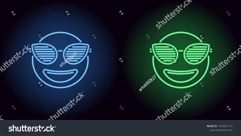 Neon Stylish Emoji In Blue And Green Color Vector Illustration Of Neon