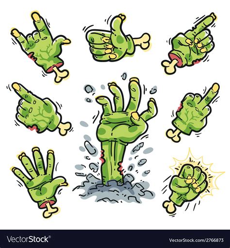 cartoon zombie hands set for horror design vector image