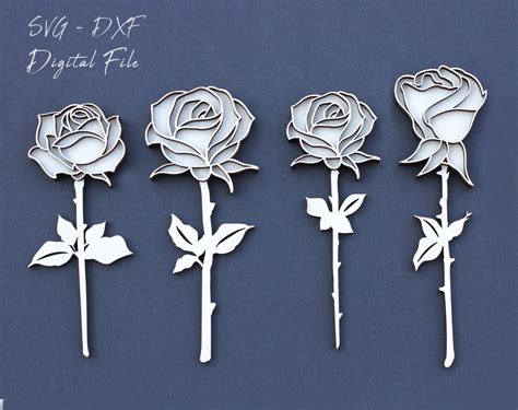 Floral Svg Roses Laser Cut File Roses Svg Glowforge Files Etsy España