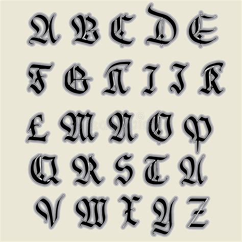 Old English Font Vector Set Gothic Font Vector Alphabet Sketch Stock