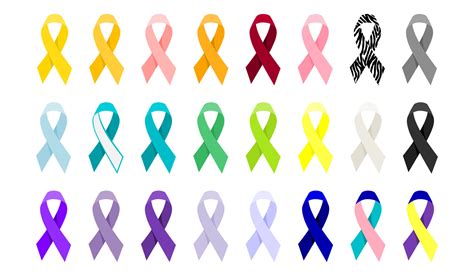 Set Of All Cancer Ribbons Cancer Awareness Ribbons Flat Vector Illustration Vector