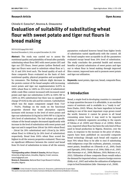 PDF Evaluation Of Suitability Of Substituting Wheat Flour With Sweet