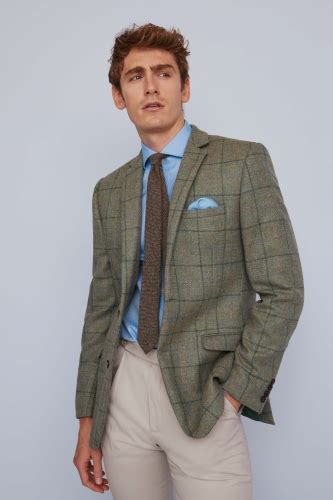 Moss 1851 Green Multi Check Tweed Jacket Moss Bros Hire