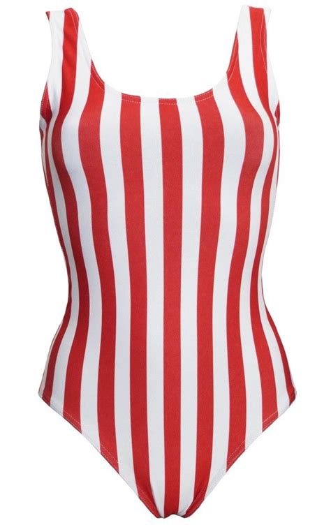 Red And White Vertical Stripe Swimsuit Bodysuit