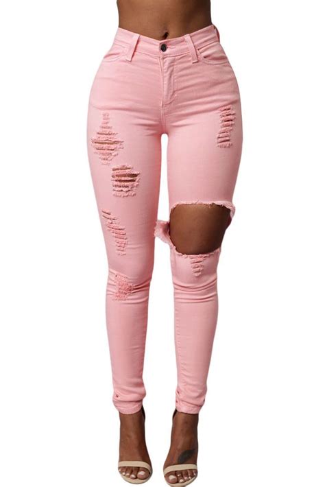Pink Ripped Skinny Jeans Laveliq Skinny Jeans Pink Ripped Jeans Womens Ripped Jeans