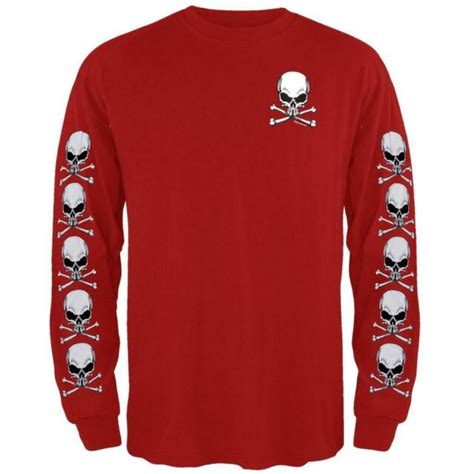 Skull Crossbones Red Long Sleeve T Shirt EBay