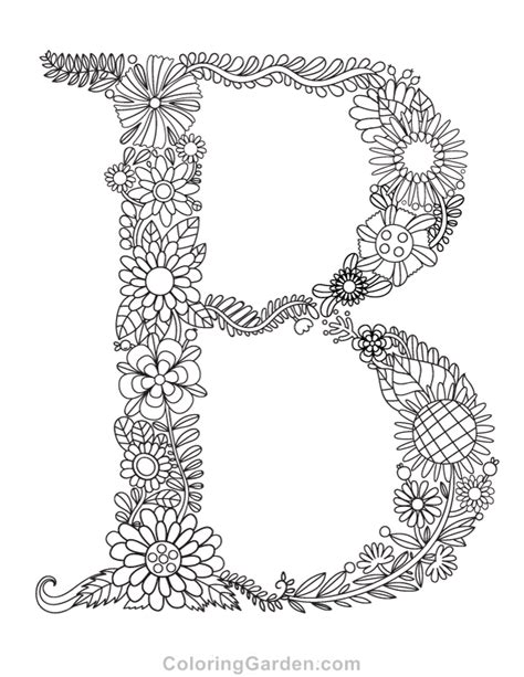 Floral Letter B Adult Coloring Page