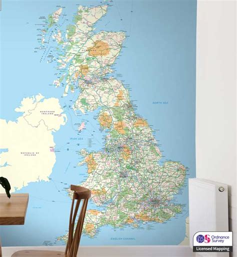 Custom Printed Ordnance Survey Great Britain Map Wallpaper