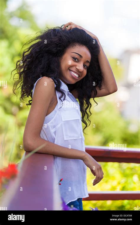 Outdoor Portrait Of A Smiling Teenage Black Girl African People Stock Photo Alamy