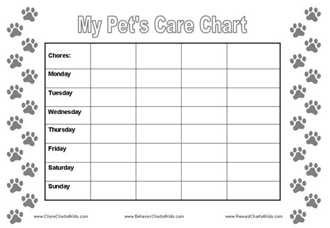 A Dogs Care Chart With Paw Prints On The Top And Bottom Which Says My