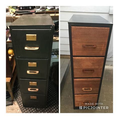 Do you have a boring metal file cabinet you want to makeover? Old green wooden file cabinet sanded and repainted/stained ...
