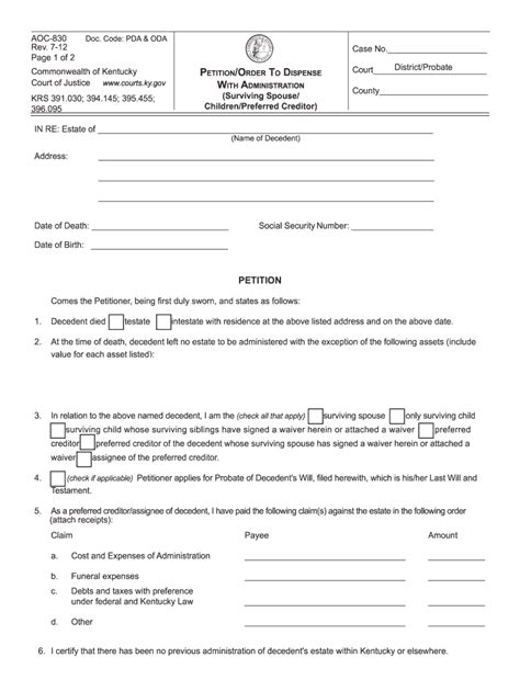 How To File A Petition To Dispense With Administration Kentucky Fill Out Sign Online Dochub