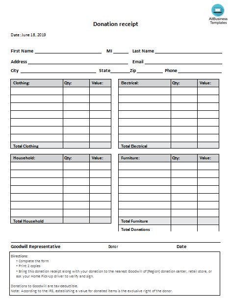 Goodwill's mattress recycling program creates jobs for veterans struggling with homelessness, unemployment, and substance abuse. Donation Receipt Goodwill | Templates at ...