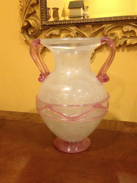 Murano Vintage Venetian Vase Urn Hand Blown Scavo Glass Pink 1960s Vintage Love Antiques