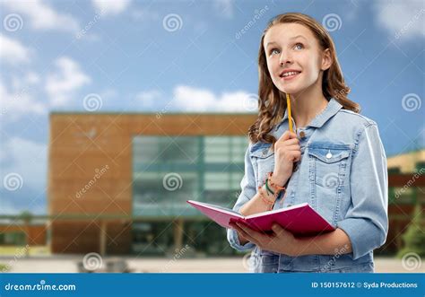 Teenage Student Girl With Notebook Over School Stock Photo Image Of