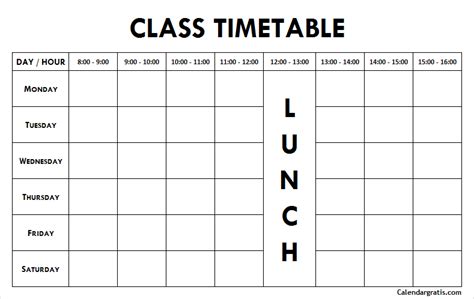 Printable Class Schedule Template For School And College Students