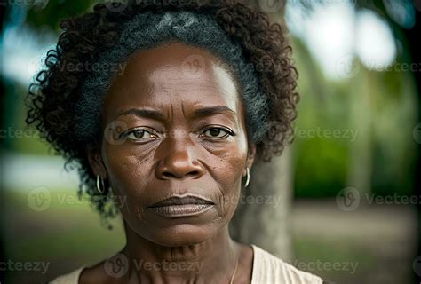 Portrait Of Tired Mature Black Woman Generative Ai Stock