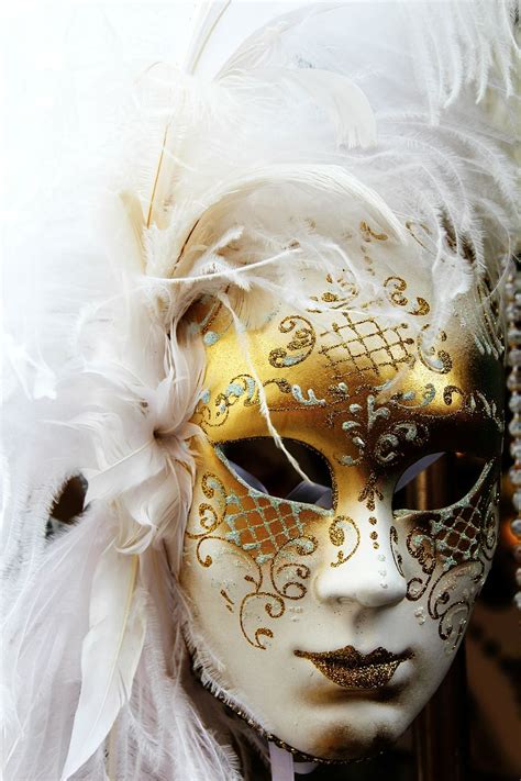 Person Wearing White Gold Glittered Cocktail Mask Mask Venice Carnival Venice Italy