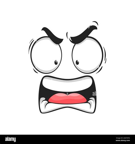 Cartoon Angry Face Vector Yelling Emoji With Mad Eyes And Yell Mouth Furious Facial Expression