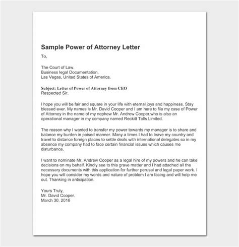 Free Power Of Attorney Letter Formats And Samples Word Pdf