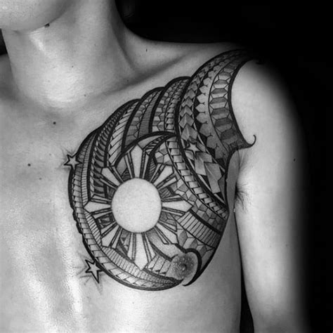 The nature of the filipino tribal tattoo design is such that the patterns and intricate layers of shapes, shading, and linework can be as small or as large as you want. 50 Filipino Sun Tattoo Designs For Men - Tribal Ink Ideas
