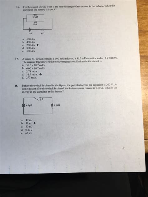 Solved 16 For The Circuit Shown What Is The Rate Of Change