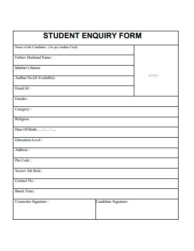 Free 30 Enquiry Form Samples In Pdf Ms Word