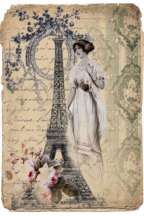 Vintage Template Woman And Roses Lamina Vintage Dama Paris Paris