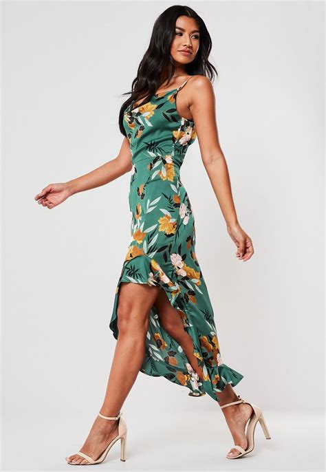 Missguided Green Floral Ruffle Side Cami Midi Dress Cami Midi Dress Trending Dresses Green