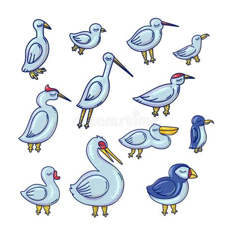 Cartoon Birds Vector Color Illustrations Set Stock Vector