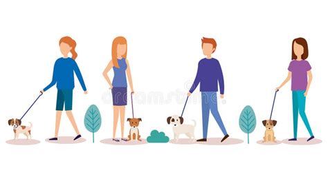 Young People With Dogs In The Park Stock Vector Illustration Of