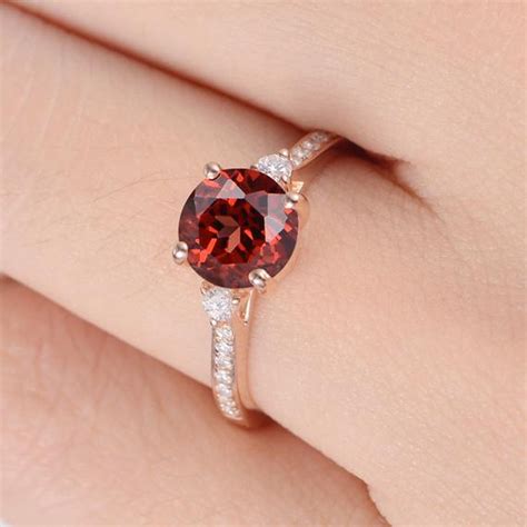 Unique Minimalist Red Stone Garnet Engagement Ring