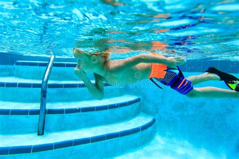 Little Boy Learns Swimming Underwater Stock Image Image Of Childhood