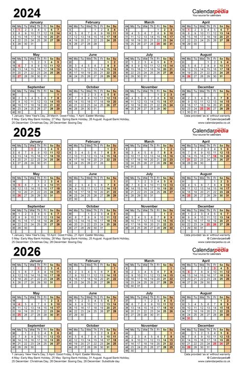 Three Year Calendars For 2024 2025 And 2026 Uk For Excel