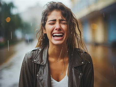 Premium Ai Image A Woman Crying In The Rain