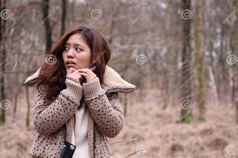 Attractive Japanese Girl Scared In A Dark Forest Stock Image Image Of