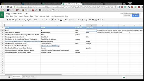 How To Make Digital Flashcards With Google Docs Spreadsheets - Flash card tutorial for google spreadsheets - YouTube