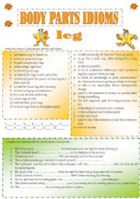 Choose a letter and click on it to view the list of animal idioms for that letter. body parts idioms/ fixed phrases (part 7) - ESL worksheet ...