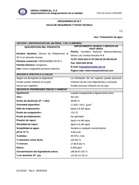 Ficha Tecnica Y Hoja De Seguridad Pac 2 Aluminio Agua