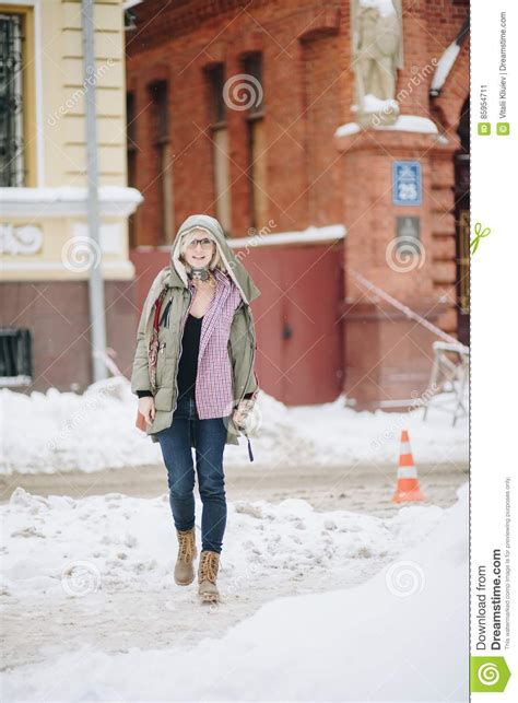Outdoor Portrait Of Young Beautiful Happy Girl Posing On Street Model