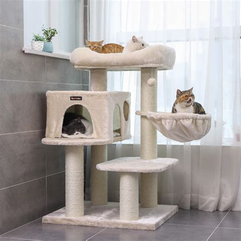 Feandrea Cat Tree Cat Tower With Xxl Plush Perch Basket Lounger Cat