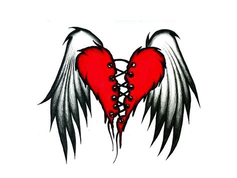 Cool Emo Hearts Heart Tattoo Design With Wings Corazones Corazones